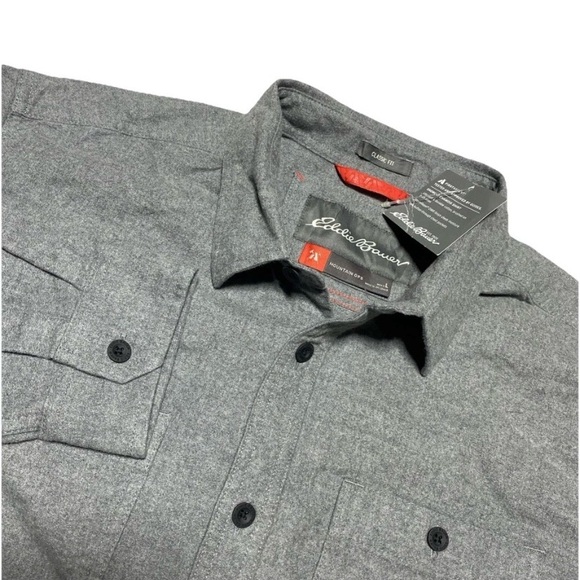 Eddie Bauer Shirt Mens Large Gray Mountain Ops Chamois Rugged Flannel Work New - Picture 1 of 15